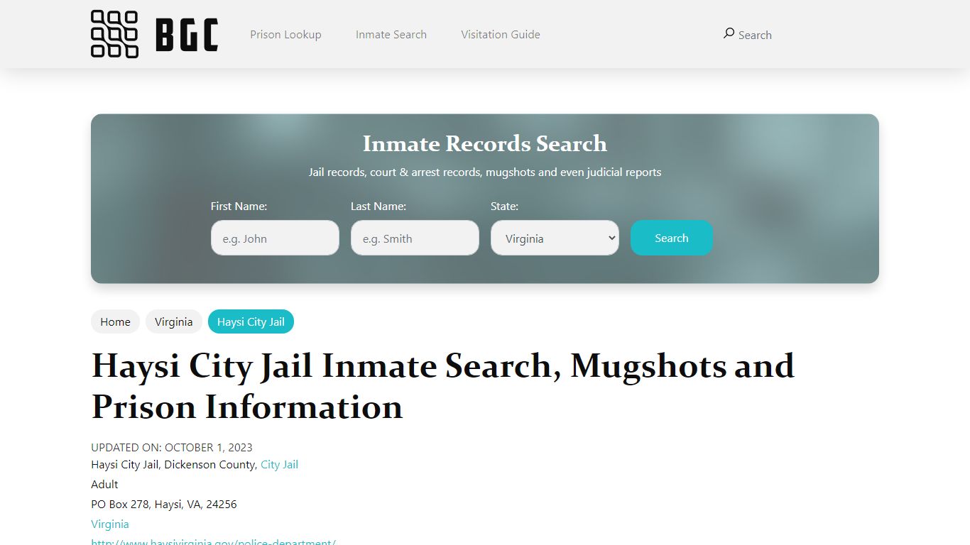 Haysi City Jail Inmate Search, Mugshots, Visitation, Phone no ...