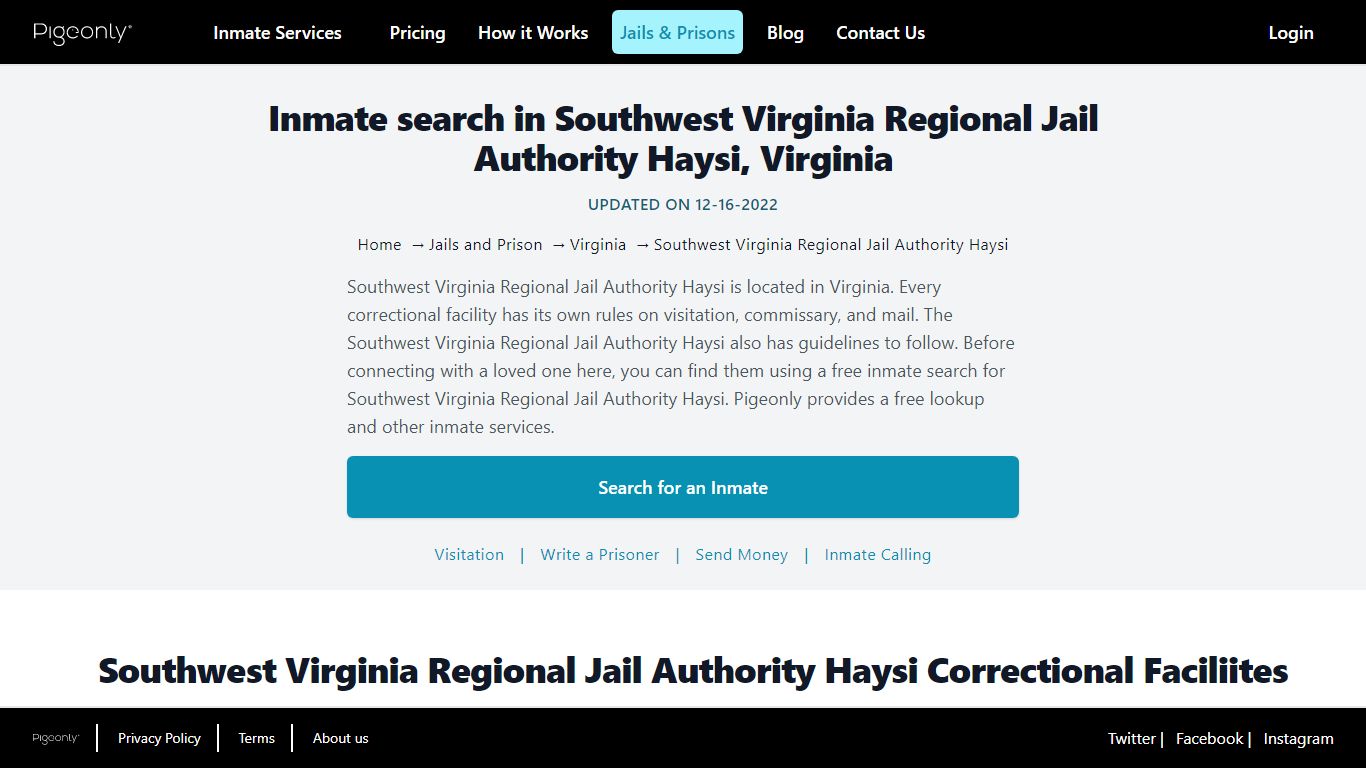 Inmate Search Southwest Virginia Regional Jail Authority Haysi ...