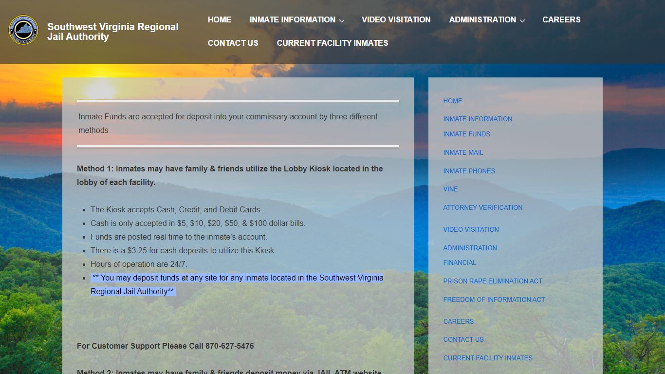 Inmate Funds (Commissary) – Southwest Virginia Regional Jail Authority